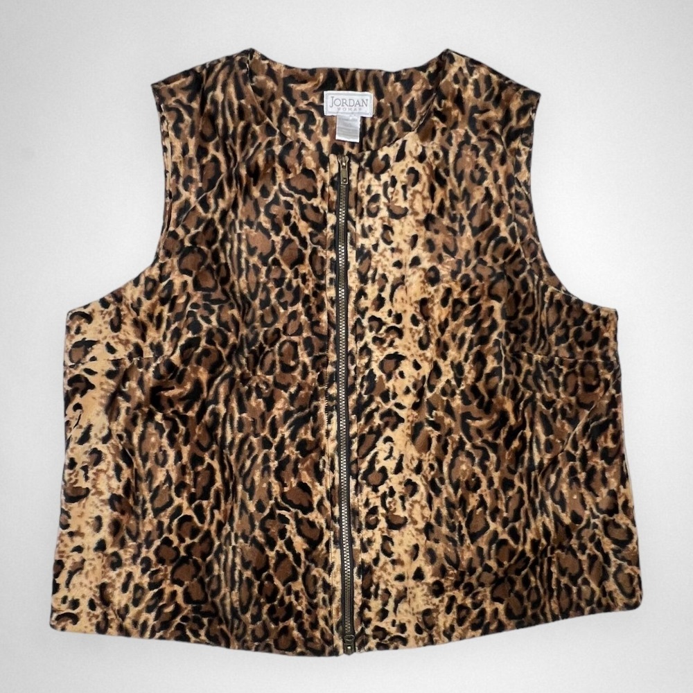 Vintage JORDAN Leopard Faux Fur Sleeveless Vest 1X
